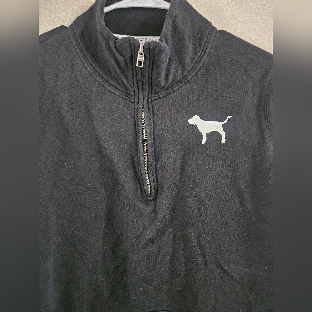 PINK VS small black half zip long sleeve graphic sweater love pink lounge Dog - Picture 2 of 6